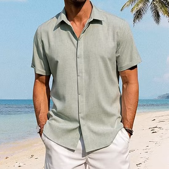 Summer Beach Regular-Fit Vacation Printed Short Sleeves Loose Tropical Shirts Men&prime;s Casual Hawaiian Shirt
