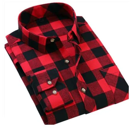 New Simple Design Red Plaids Flannel Long Sleeve Shirt