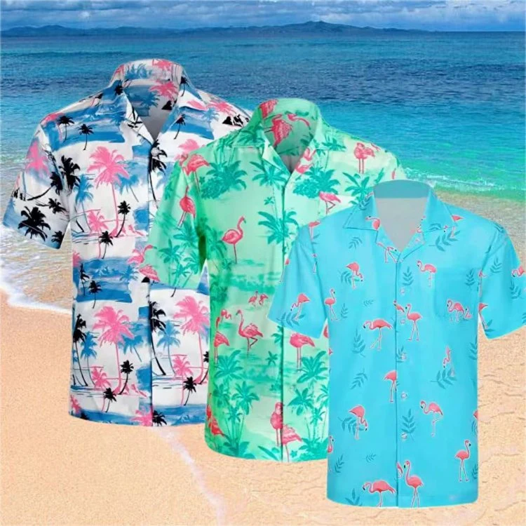 Summer Beach Regular-Fit Vacation Printed Short Sleeves Loose Tropical Shirts Men′s Casual Hawaiian Shirt