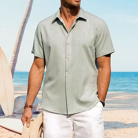 Summer Beach Regular-Fit Vacation Printed Short Sleeves Loose Tropical Shirts Men&prime;s Casual Hawaiian Shirt