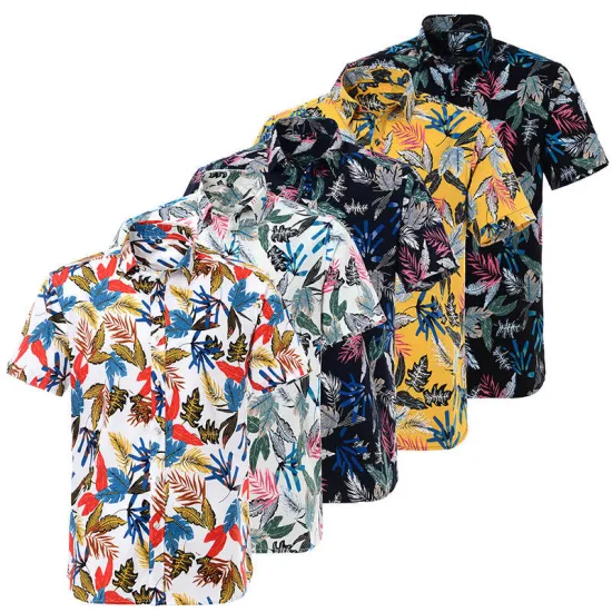 도매 여름 면 디지털 인쇄 남자의 짧은 소매 하와이안 셔츠